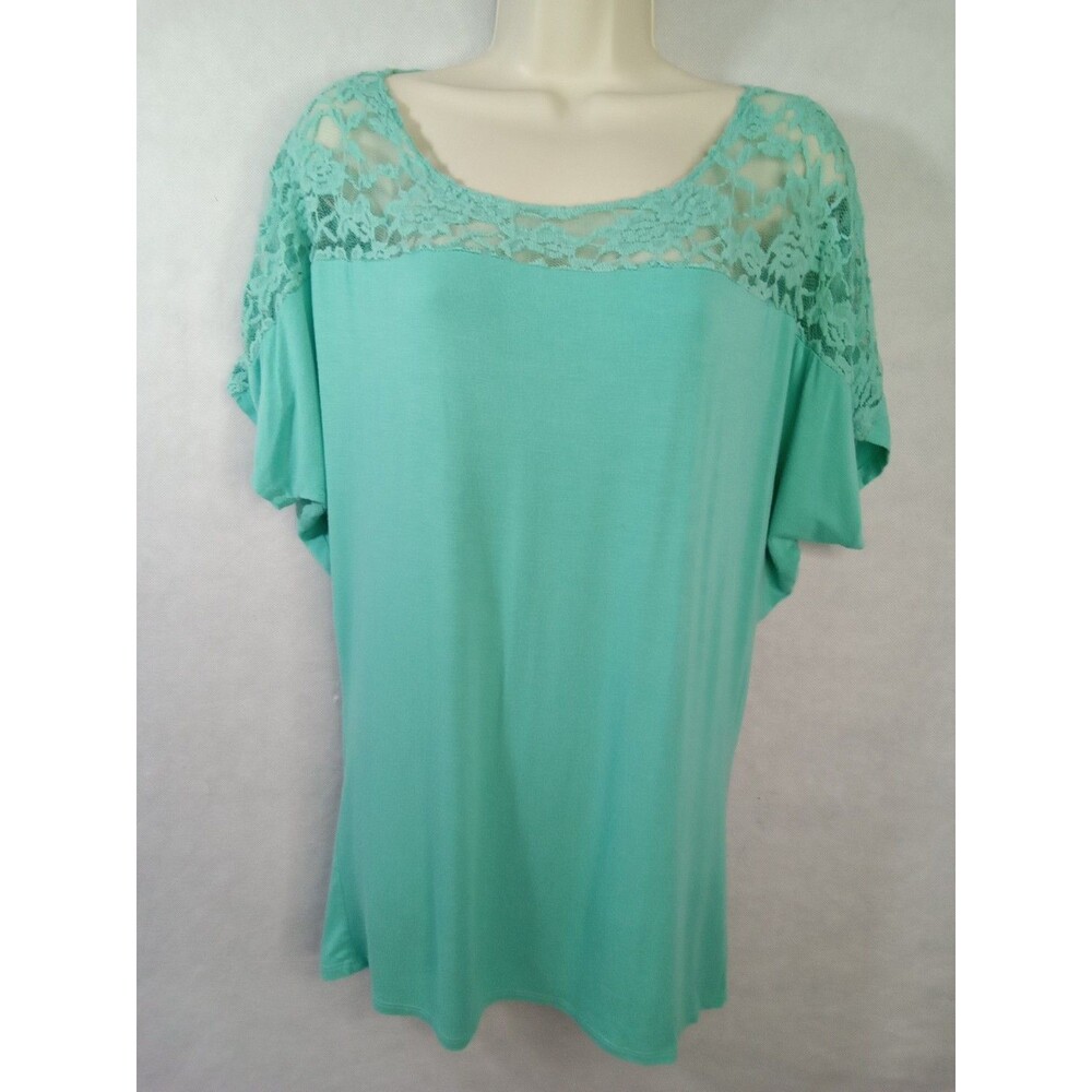 Poliana‎ Plus Women XL Green Blouse Short Sleeve Batwing Lace